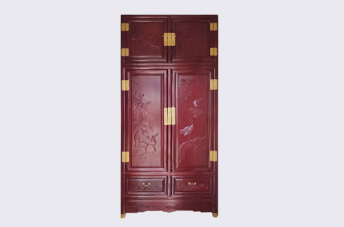 信宜高端中式家居装修深红色纯实木衣柜